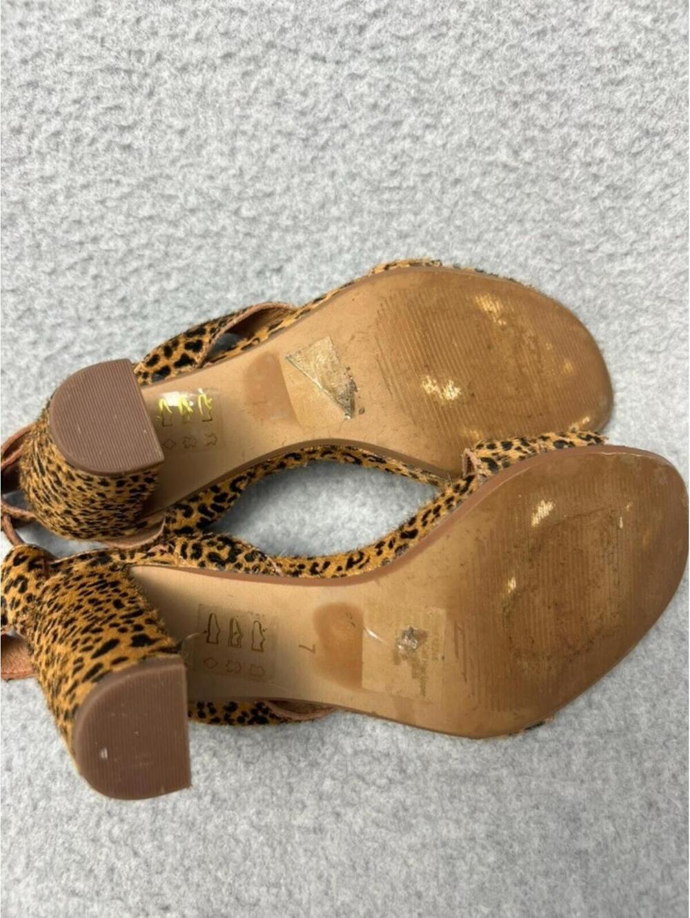 Madewell The Liv Sandal Mini Leopard Calf Hair Leather Strappy Block Heels 7 - Picture 5 of 6